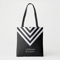 Modern Minimalist Black & White Chevron Geometric Tote Bag