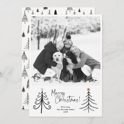 Modern Minimalist Black White Christmas Tree Photo Holiday Card