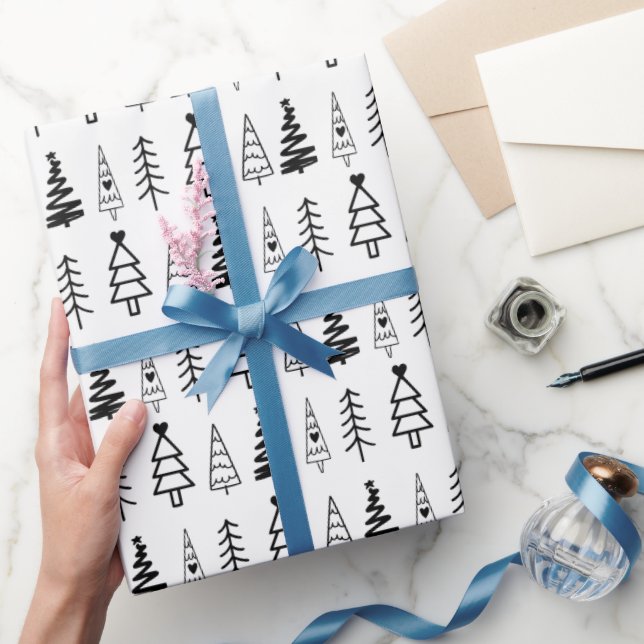 Modern Minimalist Black & White Christmas Tree Wrapping Paper (Gifting)