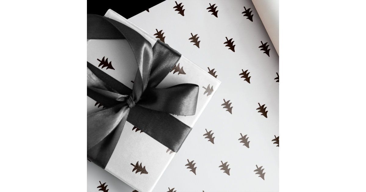 Rustic Kraft Black Christmas Tree Pattern Gift Wrapping Paper Sheets, Zazzle