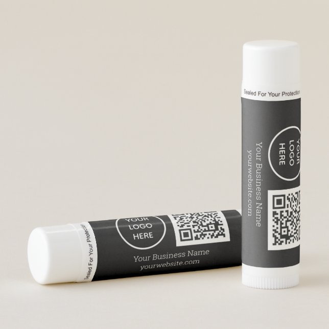 Modern Minimalist Black White Custom logo QR Code Lip Balm (Front)