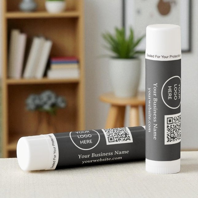 Modern Minimalist Black White Custom logo QR Code Lip Balm (Creator Uploaded)