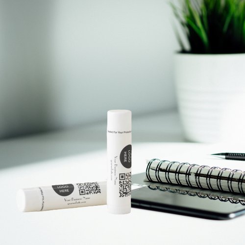 Modern Minimalist Black White Custom logo QR Code Lip Balm