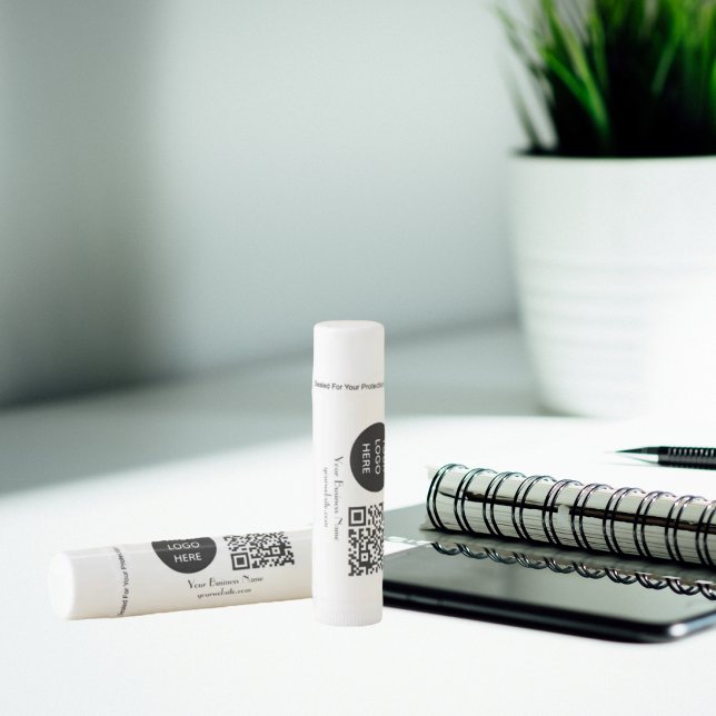 Modern Minimalist Black White Custom logo QR Code Lip Balm (Creator Uploaded)