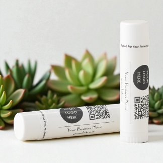 Modern Minimalist Black White Custom logo QR Code Lip Balm