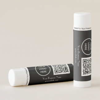 Modern Minimalist Black White Custom logo QR Code Lip Balm