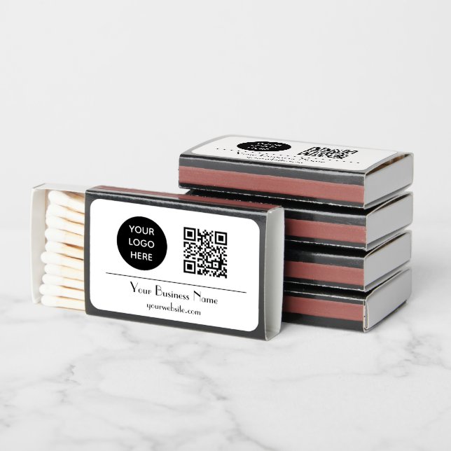 Modern Minimalist Black White Custom logo QR Code Matchboxes (Stacked)