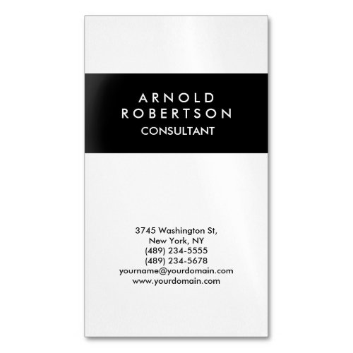 Modern Minimalist Black White Elegant Business Card Magnet