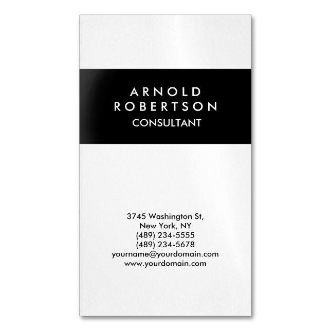 Modern Minimalist Black White Elegant Business Card Magnet (Front Vertical)