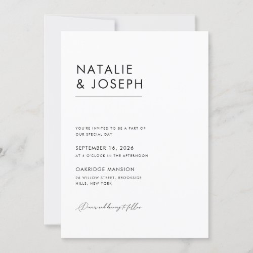 Modern Minimalist Black  White Elegant Wedding Invitation