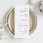 Modern Minimalist Black White Elegant Wedding Menu<br><div class="desc">Set the tone for your wedding reception or special event with this timeless and elegant printed menu design. Featuring a classic black-and-white layout with sophisticated script accents, this menu adds a refined touch to your table settings while guiding your guests through a delightful dining experience. Perfect for formal occasions such...</div>