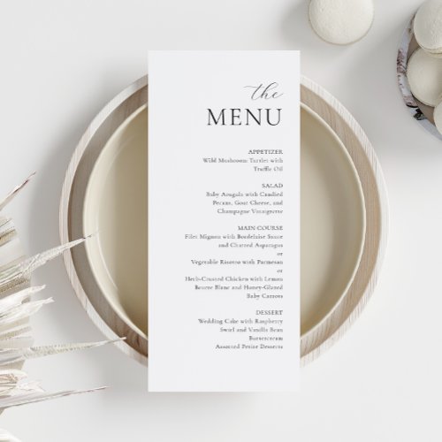 Modern Minimalist Black White Elegant Wedding Menu