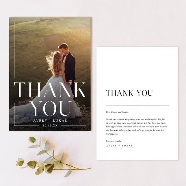 Modern Minimalist Black White Elegant Wedding Thank You Card (Creator Uploaded)