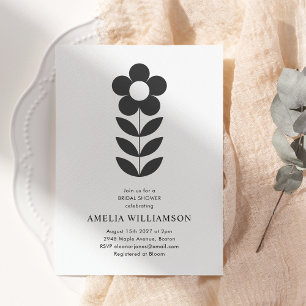 Modern Minimalist Black White Floral Bridal Shower Invitation