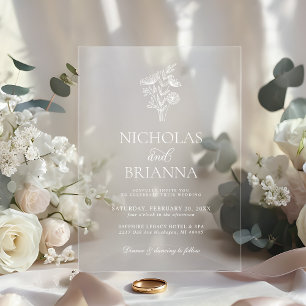 Modern Minimalist Black White Floral Wedding Acrylic Invitations