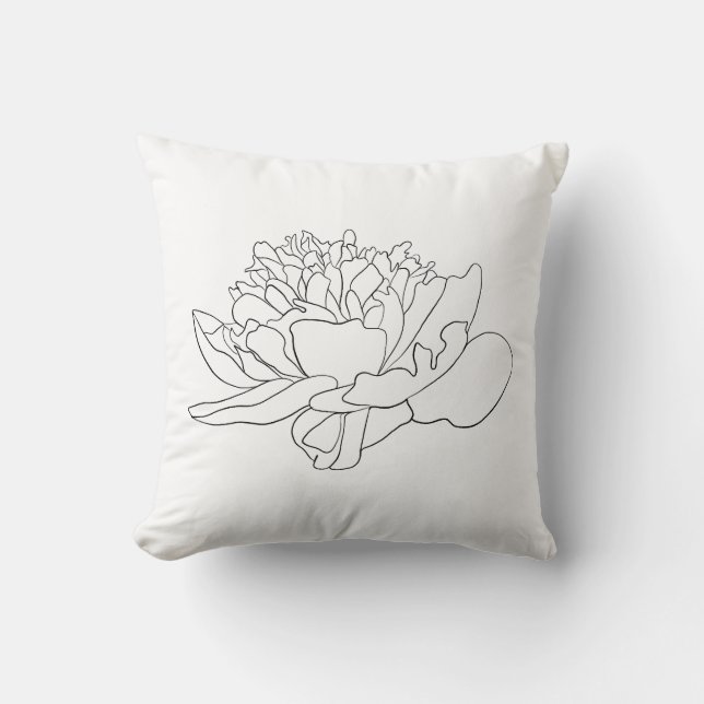 Modern Minimalist Black White Flower Throw Pillow (Front)