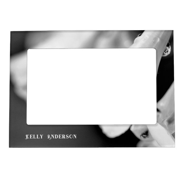 Modern Minimalist Black & White Flower with ursign Magnetic Frame (Front)