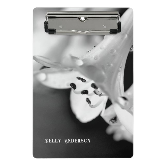 Modern Minimalist Black & White Flower with ursign Mini Clipboard (Front)