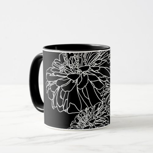 Modern minimalist black white flowers mug