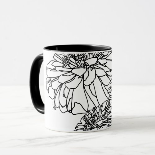 Modern minimalist black white flowers mug