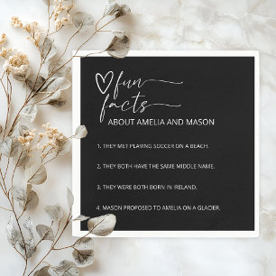 Modern Minimalist Black & White Fun Facts Wedding Napkins