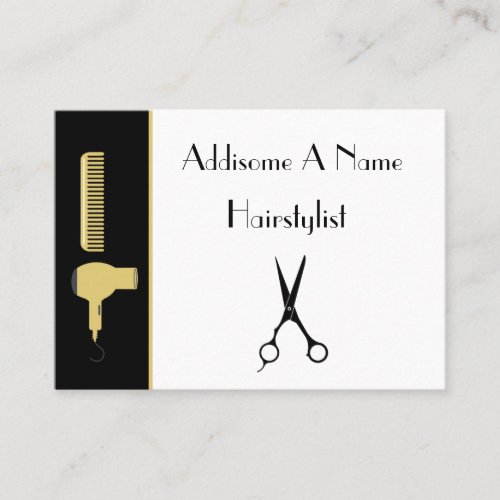 Modern Minimalist black white gold hairstylist  Business Card