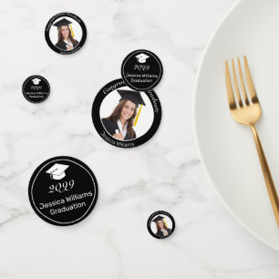 Modern Minimalist Black White Graduation Photo Confetti