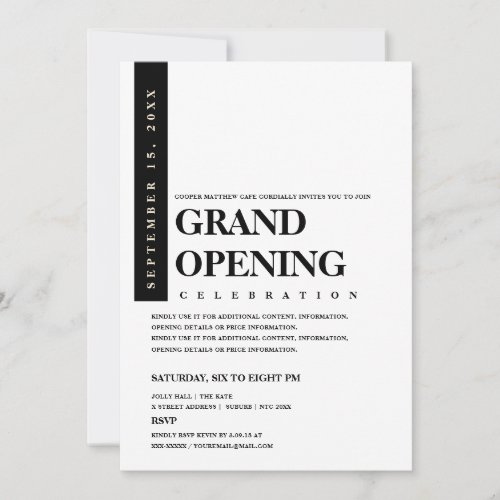 Modern Minimalist Black  White Grand Opening Invitation