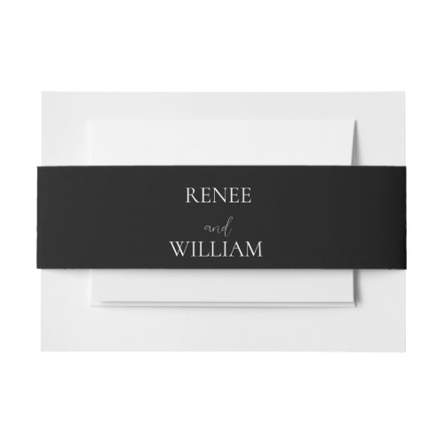 Modern Minimalist Black  White Invitation Belly Band