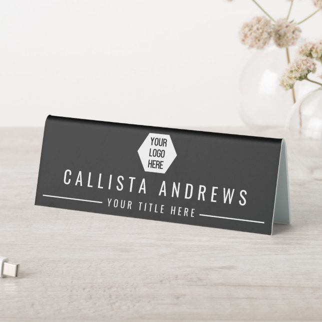 Modern Minimalist Black White Logo Nameplate Table Tent (In SItu (Table))