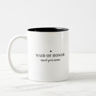 Modern Minimalist Black & White Maid of Honor Two-Tone Coffee Mug