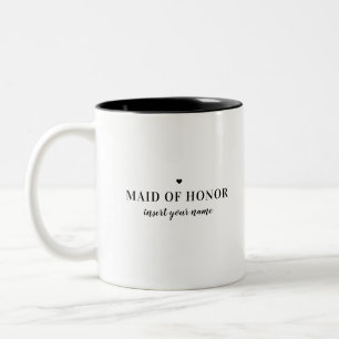 Modern Minimalist Black & White Maid of Honor Two-Tone Coffee Mug