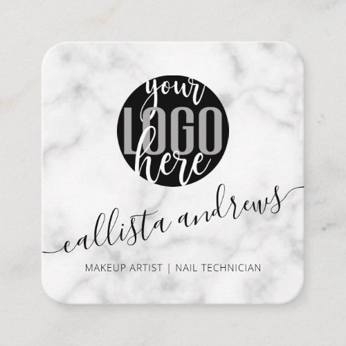 Modern Minimalist Black White Marble Logo Square Business Card