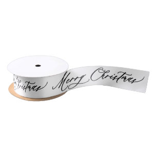 Modern Minimalist Black & White Merry Christmas Satin Ribbon