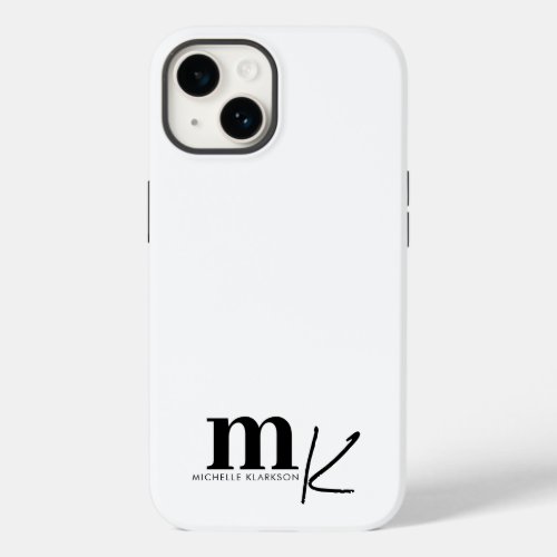 Modern Minimalist Black White Monogram  Case_Mate iPhone 14 Case