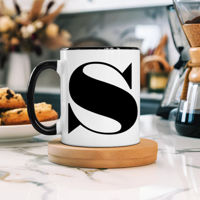 Modern Minimalist Black & White Monogram Initial Mug (Creator Uploaded)