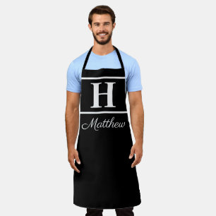 Modern Minimalist Black White Monogram Monogrammed Apron