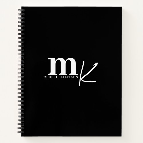 Modern Minimalist Black White Monogram  Notebook
