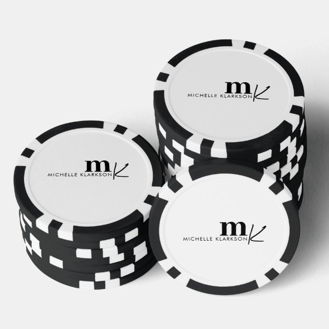 Modern Minimalist Black White Monogram  Poker Chips (Stack)