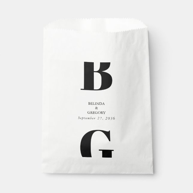 Modern Minimalist Black & White Monogram Wedding  Favor Bag (Front)