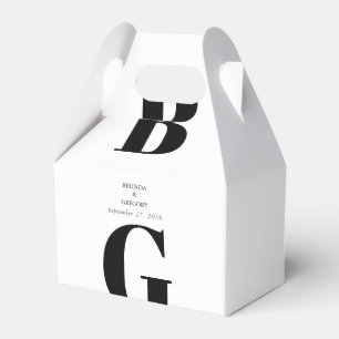 Modern Minimalist Black & White Monogram Wedding Favor Boxes