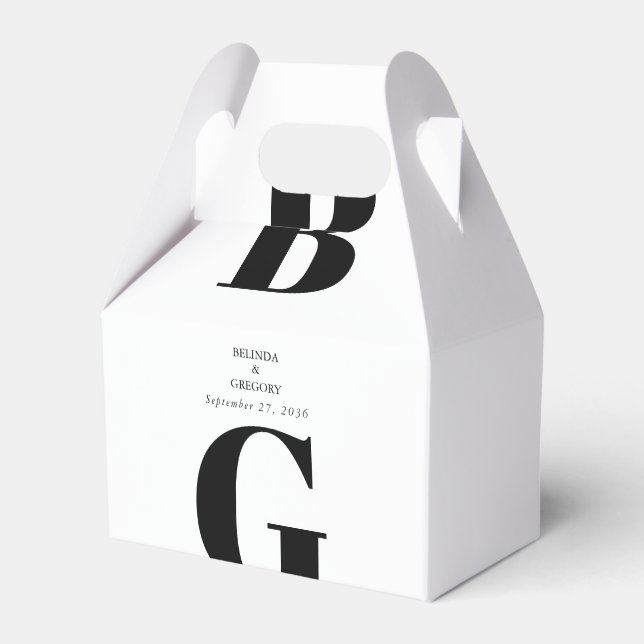 Modern Minimalist Black & White Monogram Wedding   Favor Boxes (Front Side)