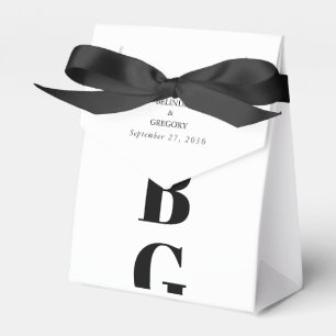 Modern Minimalist Black & White Monogram Wedding Favor Boxes