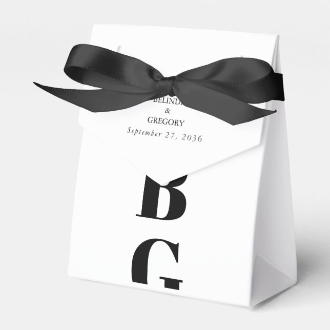 Modern Minimalist Black & White Monogram Wedding  Favor Boxes (Front Side)