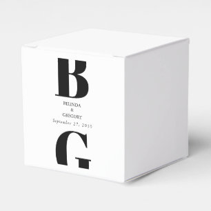 Modern Minimalist Black & White Monogram Wedding Favor Boxes