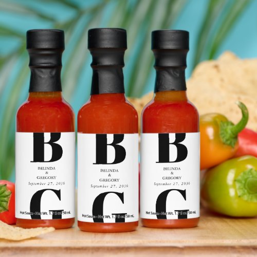 Modern Minimalist Black  White Monogram Wedding   Hot Sauces