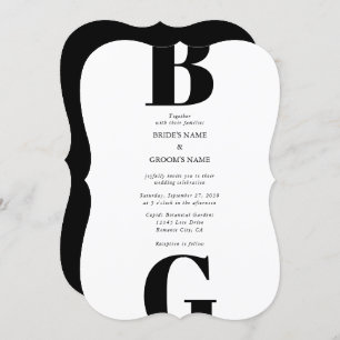 Modern Minimalist Black & White Monogram Wedding Invitation