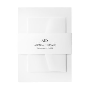 Modern Minimalist Black& white Monogram Wedding Invitation Belly Band