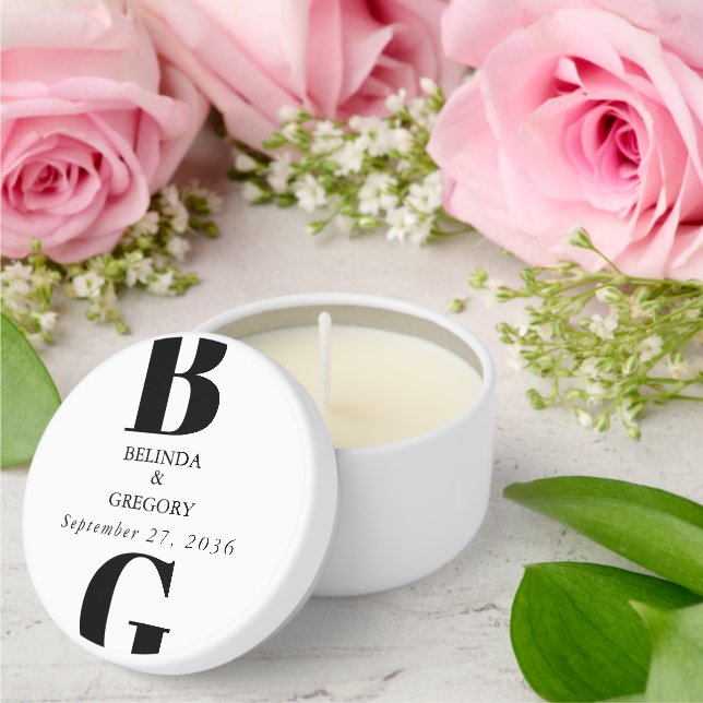 Modern Minimalist Black & White Monogram Wedding Mini Candle Favors (Insitu (Wedding))
