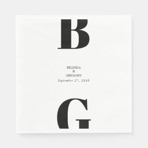 Modern Minimalist Black & White Monogram Wedding Napkins